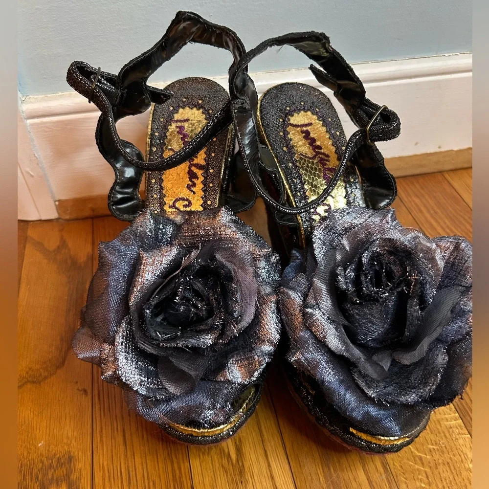Irregular Choice Black and Multicolor Floral Wedges